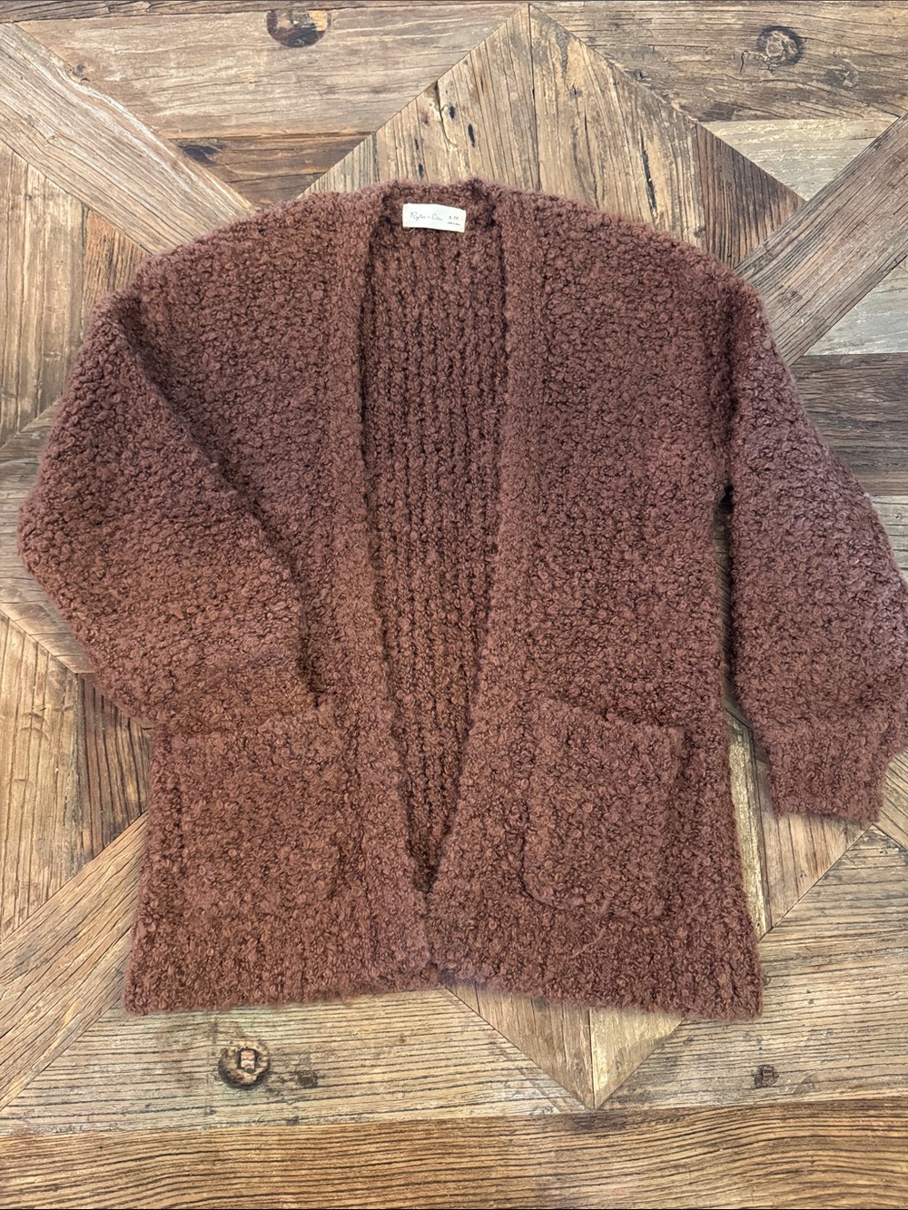 Rylee + Cru Plush Bouclé Open Cardigan - Brown